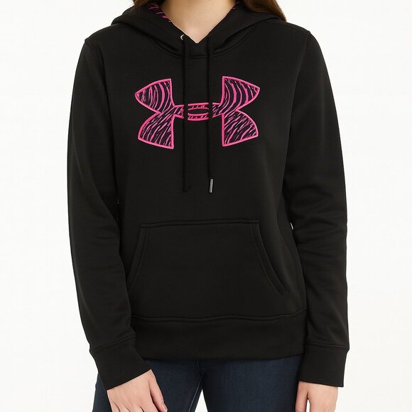 Under Armour Black & Pink Zebra Coldgear Pullover Hoodie Women's-Size S-A004 - Picture 1 of 4